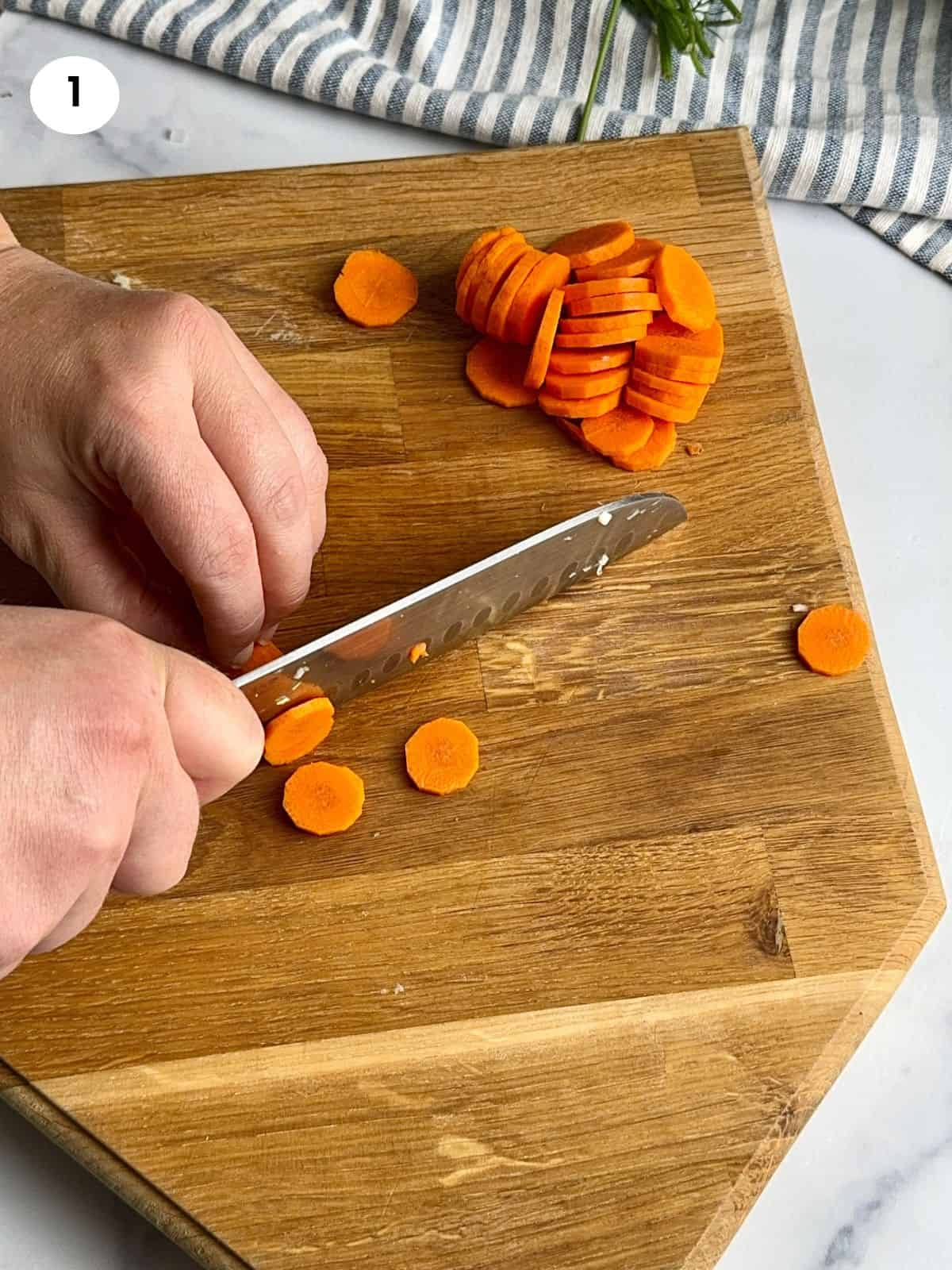 Slicing a carrot.