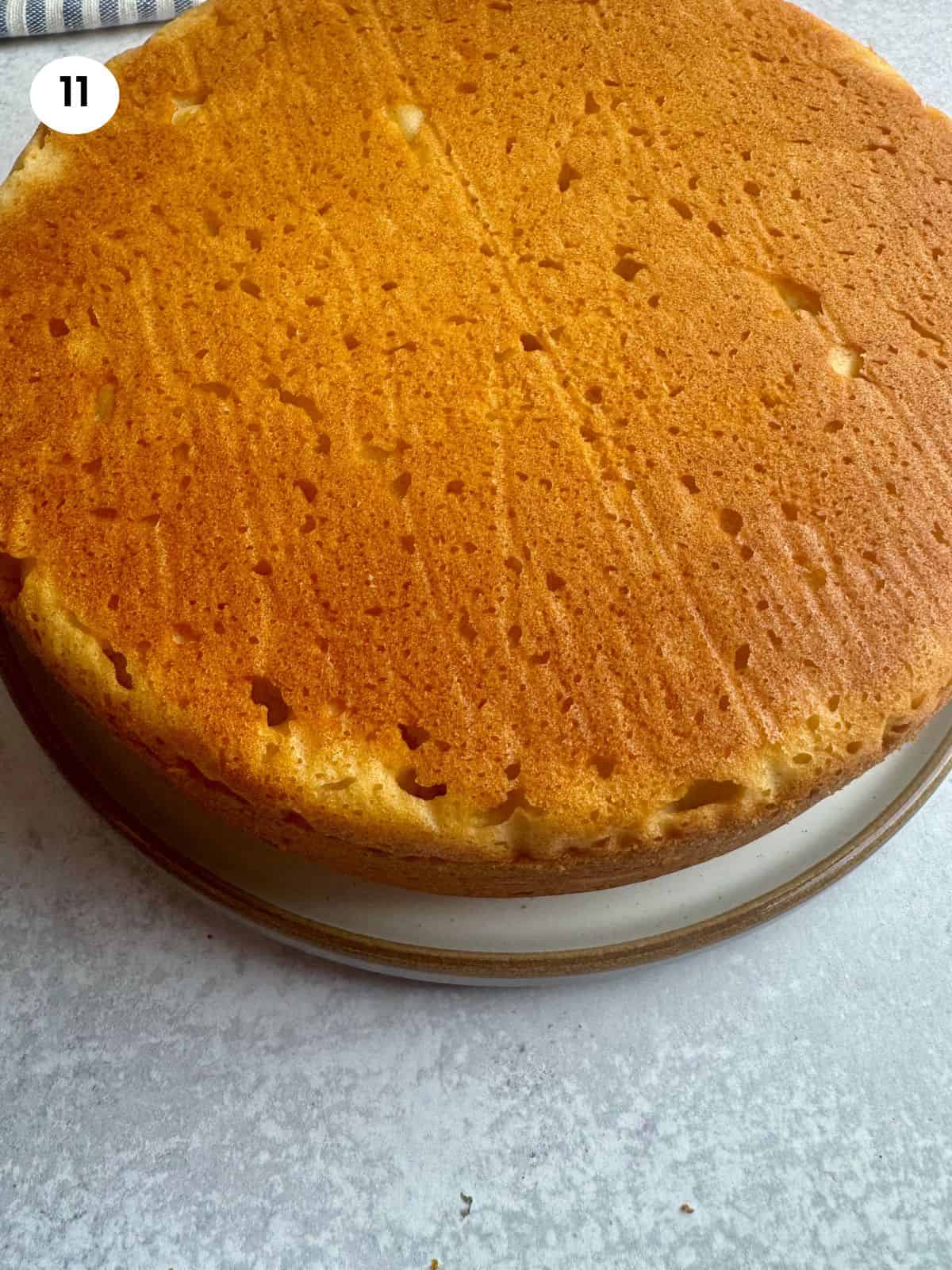 Cake when baked and out of the cake tin.