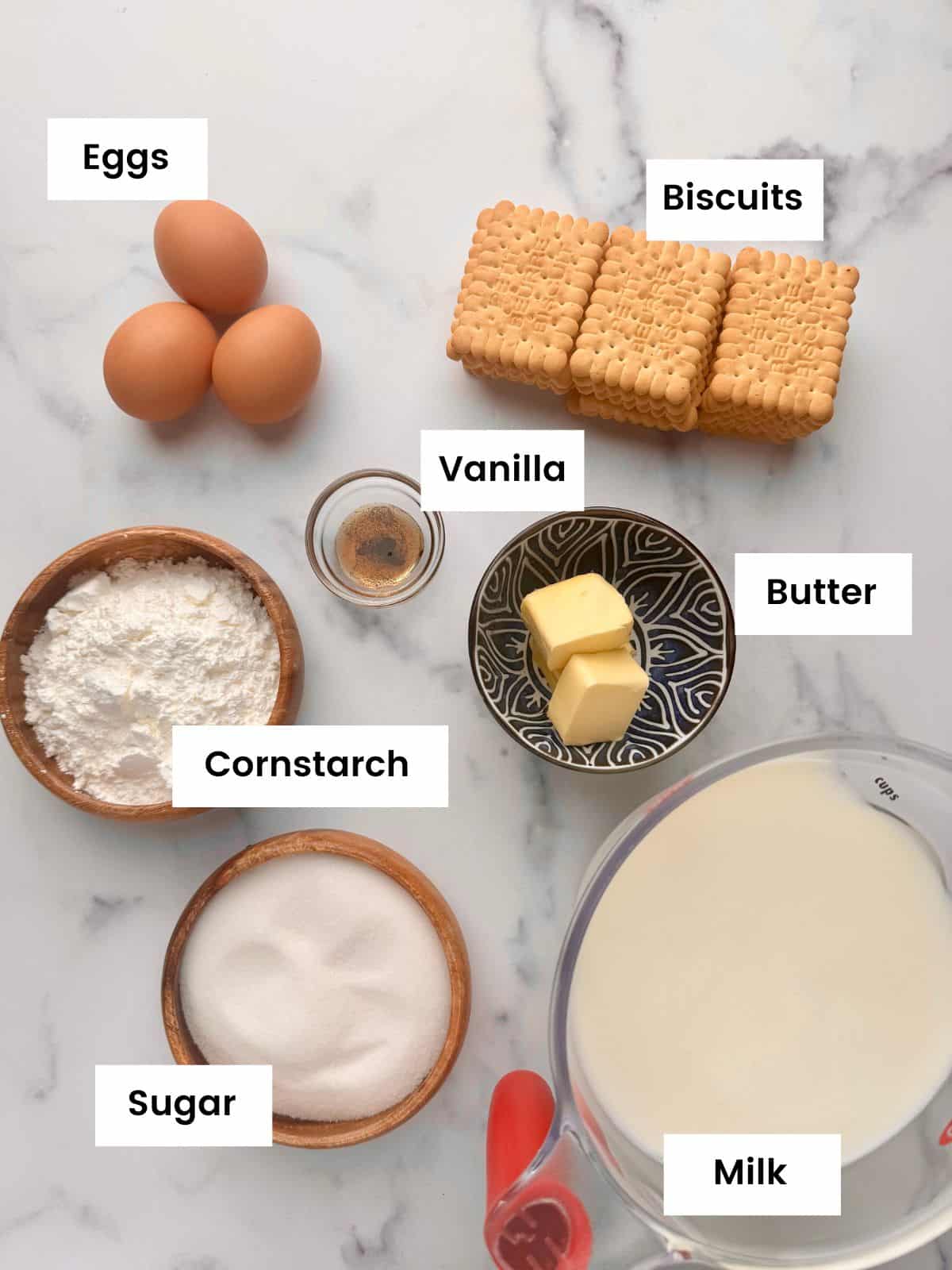 Ingredients for cream and biscuit cake.