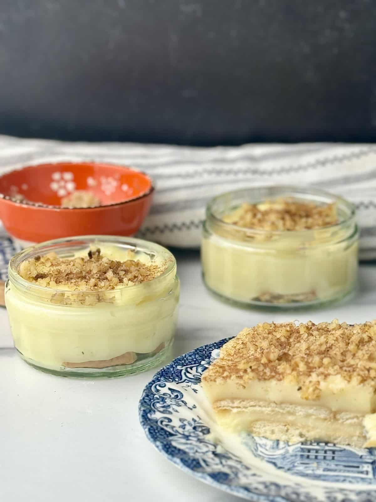 No bake cake served in little glass bowls.