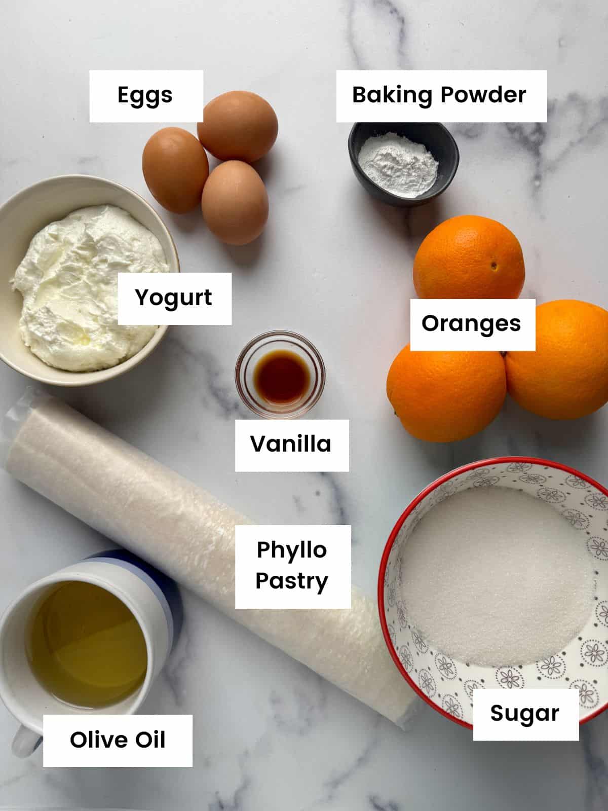 Ingredients for the Greek orange cake.