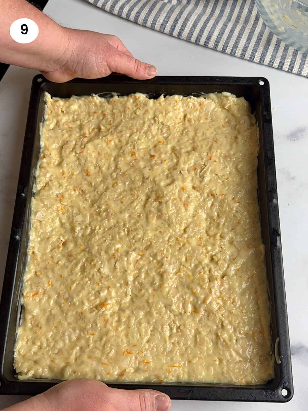 Orange cake ready to go in the oven.