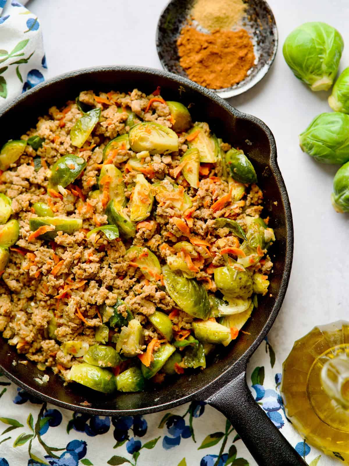 Easy Ground Turkey And Brussel Sprouts Skillet.