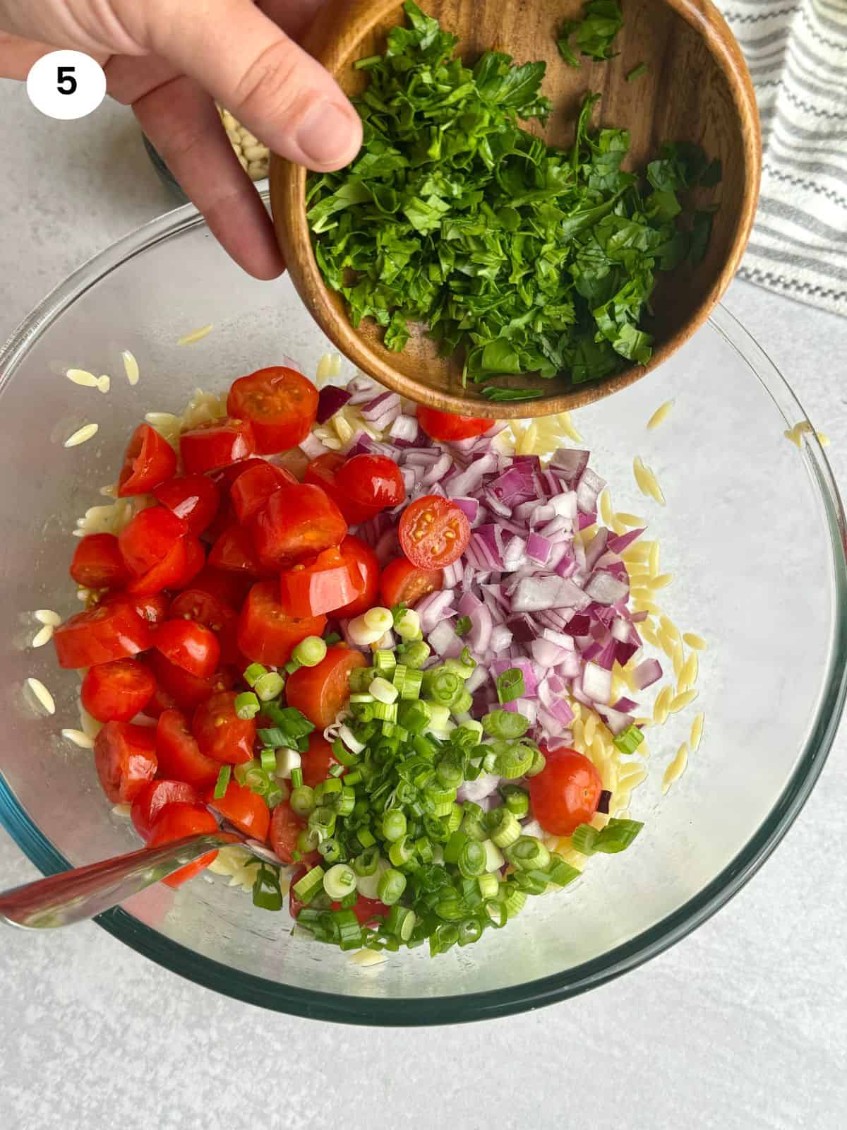 All ingredients added to the salad bowl.