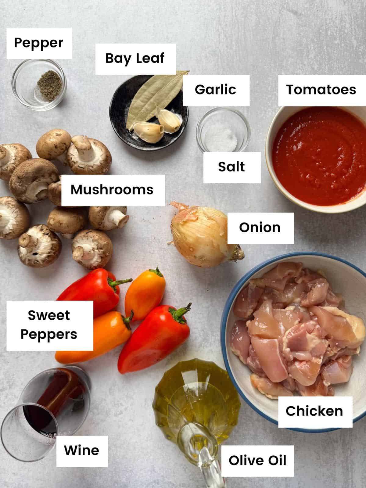 Ingredients for mushroom and chicken pasta.