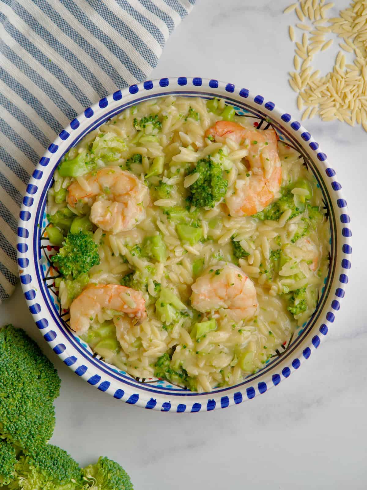 One Pot Shrimp & Broccoli Orzo Pasta.