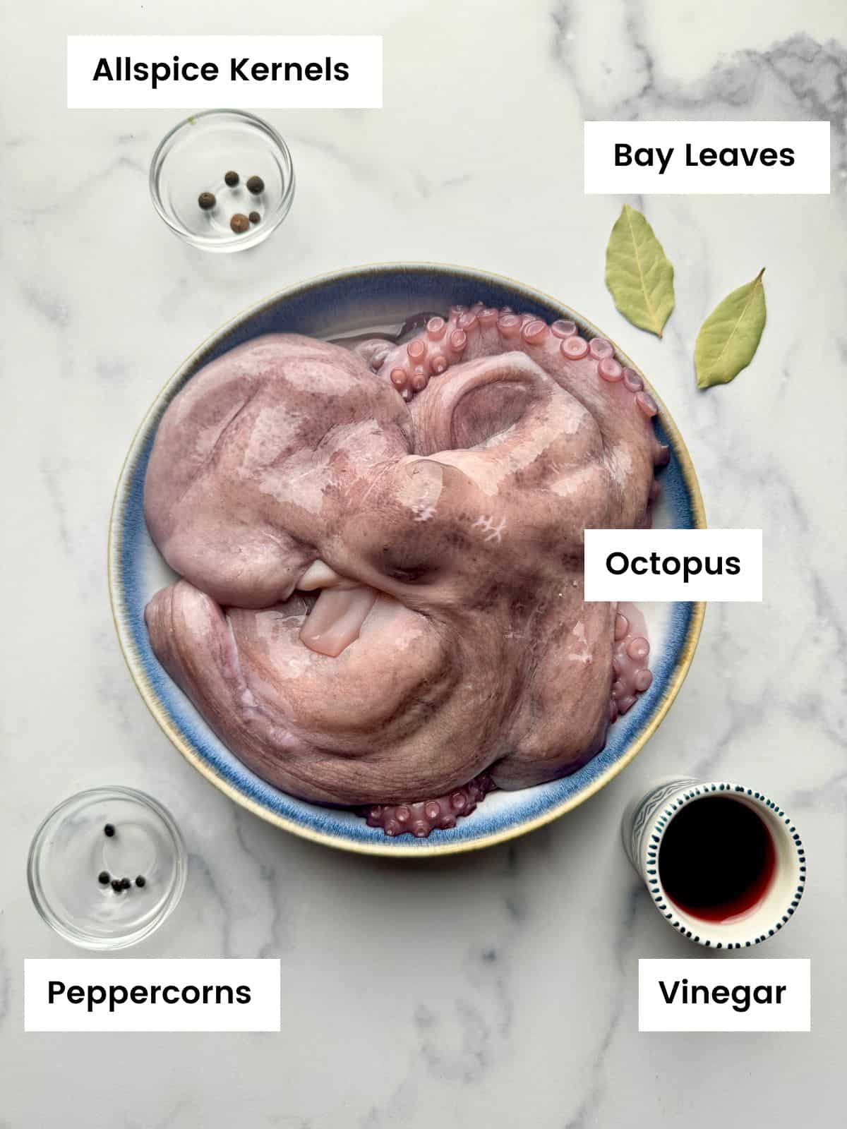 Ingredients for preparing the octopus.