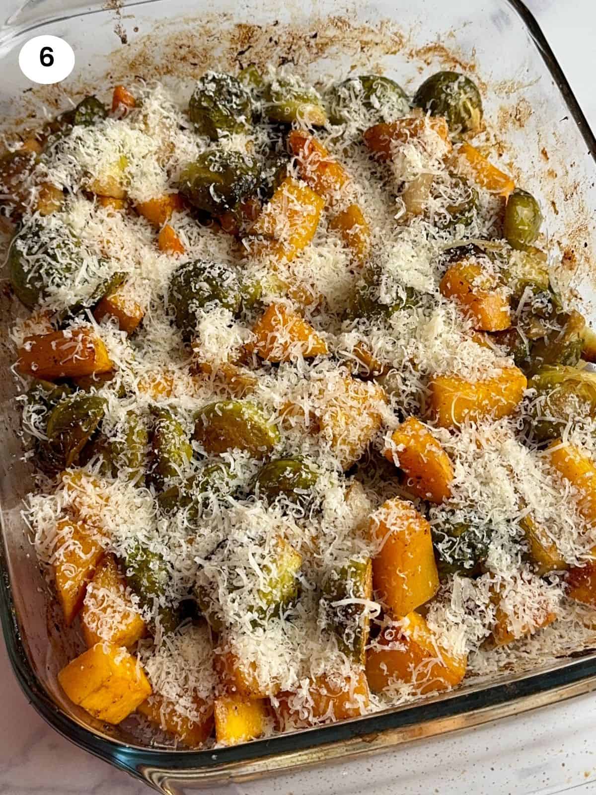 Roasted Brussels sprouts with the grated parmesan on top.