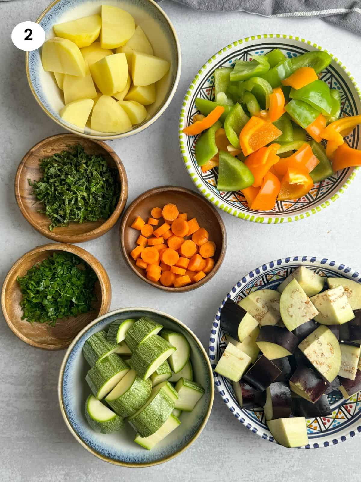 Chopped vegetables ready for the stew.