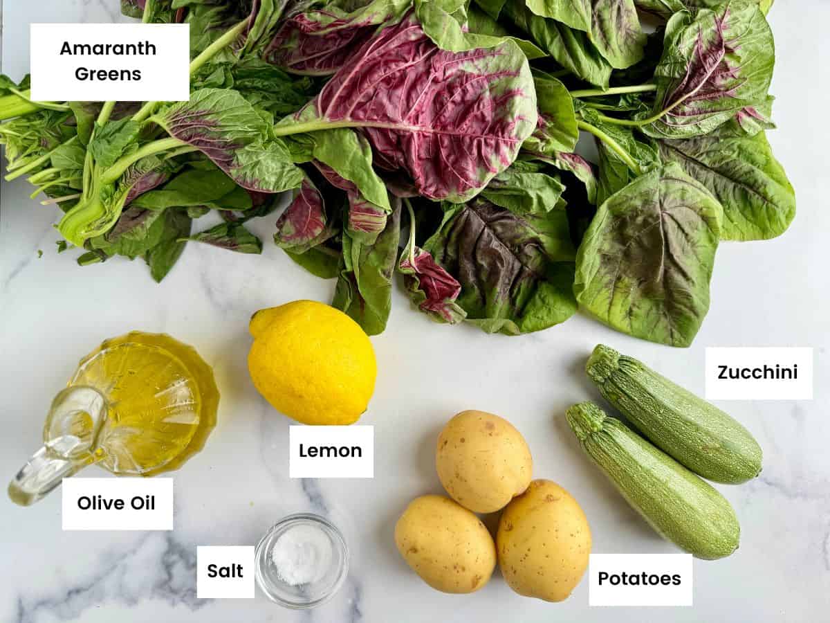 Ingredients for boiled amaranth greens.